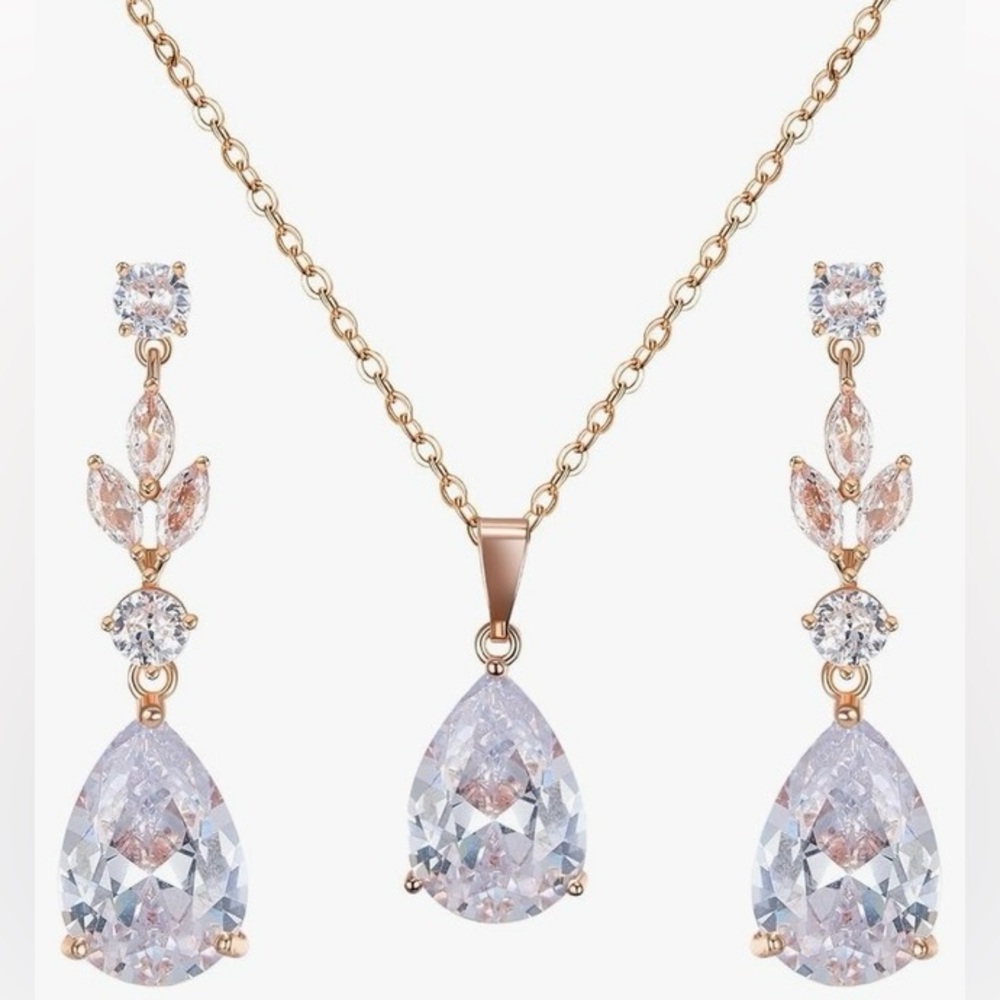 Rose Gold Necklace and Dangle Earrings